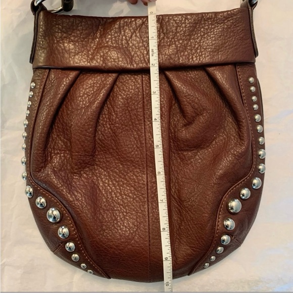 B. Makowski Genuine Brown Leather Silver Studded Crossbody Bag. - Picture 13 of 13